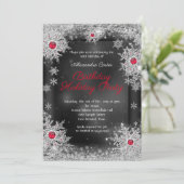 Invitation Fête d'anniversaire Red grey silver snowflake (Debout devant)