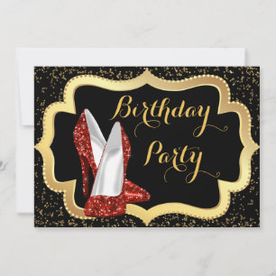 Invitation Fête d'anniversaire Red High Heure Black and Gold