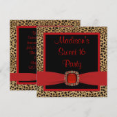 Invitation Fête d'anniversaire Red Leopard Sweet 16 (Devant / Derrière)