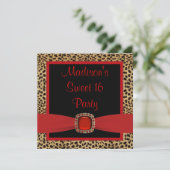 Invitation Fête d'anniversaire Red Leopard Sweet 16 (Debout devant)