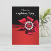 Invitation Fête d'anniversaire Red Pearl Diamond Bow (Debout devant)