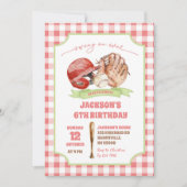 Invitation Fête d'anniversaire Red Preppy Baseball Swing on O (Devant)