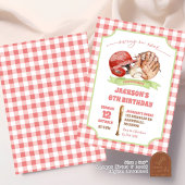Invitation Fête d'anniversaire Red Preppy Baseball Swing on O