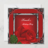 Invitation Fête d'anniversaire Red Rose Silver Black (Devant)