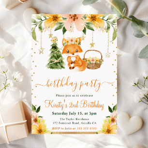 Invitation Fête d'anniversaire Renard de la forêt fleurie à l