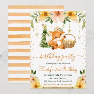 Invitation Fête d'anniversaire Renard de la forêt florale à l