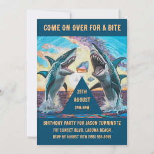 Invitation Fête d'anniversaire-Requin Chomp Gems Brillants- 