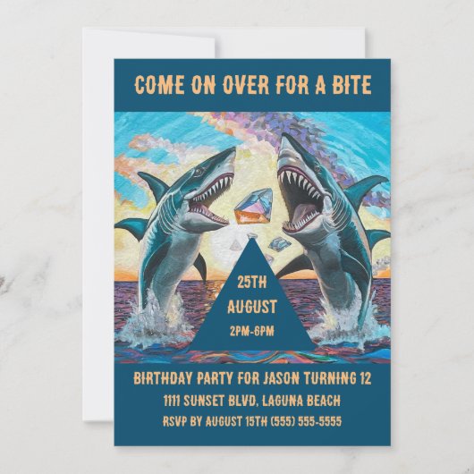 Invitation Fête d'anniversaire-Requin Croque Gems Brillants- (Devant)