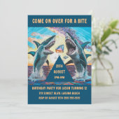 Invitation Fête d'anniversaire-Requin Croque Pierres Brillant (Debout devant)