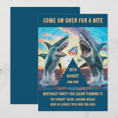 Invitation Fête d'anniversaire-Requin Croque Pierres Brillant (Devant / Derrière)