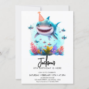 Invitation Fête d'anniversaire requin mignon