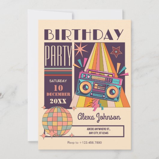 Invitation Fête d'anniversaire rétro (Devant)