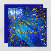 Invitation Fête d'anniversaire Retro Blue Disco Ball (Devant / Derrière)