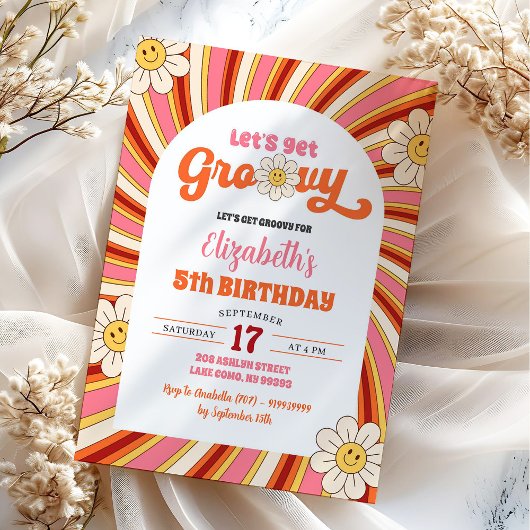 Invitation Fête d'anniversaire Rétro Daisy Let's Get Groovy 7