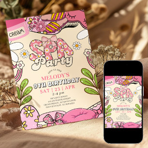 Invitation Fête d'anniversaire rétro Fleur et Crème pour Spa