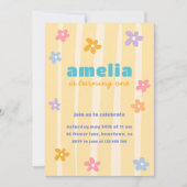 Invitation Fête d'anniversaire rétro floral (Devant)