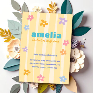Invitation Fête d'anniversaire rétro floral
