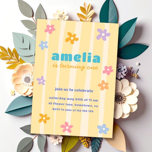 Invitation Fête d'anniversaire rétro floral