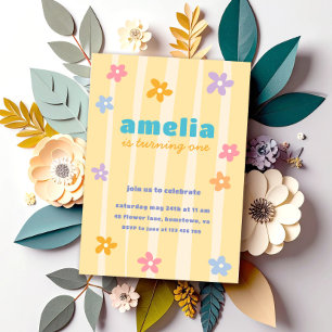 Invitation Fête d'anniversaire rétro floral