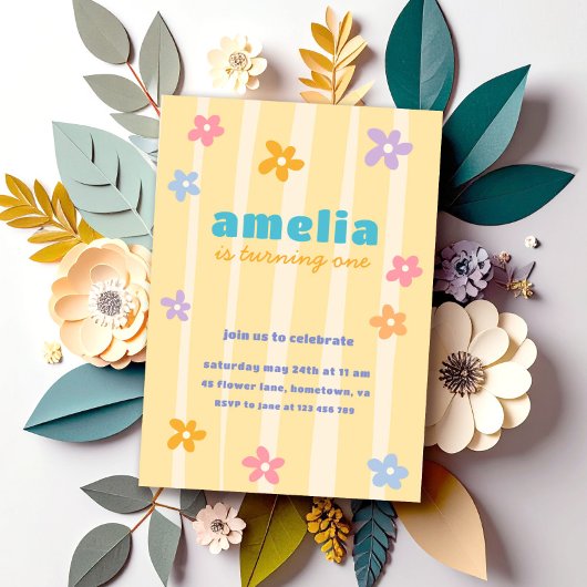 Invitation Fête d'anniversaire rétro floral