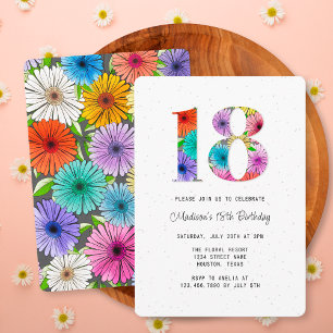 Invitation Fête d'anniversaire rétro gris foncé floral rustiq