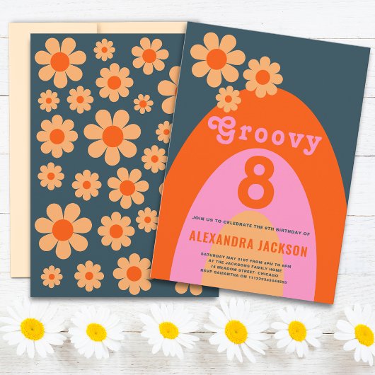 Invitation Fête d'anniversaire rétro groovy