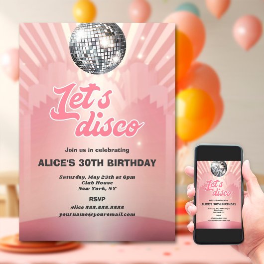 Invitation Fête d'anniversaire Rétro Groovy 70 Let's Disco