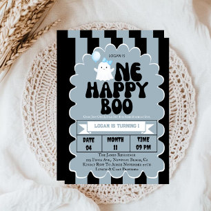 Invitation Fête d'anniversaire rétro groovy d'un garçon Boo h