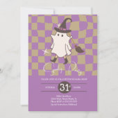 Invitation Fête d'anniversaire rétro Halloween fantôme effray (Devant)
