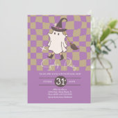 Invitation Fête d'anniversaire rétro Halloween fantôme effray (Debout devant)