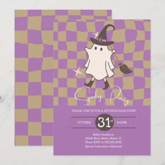 Invitation Fête d'anniversaire rétro Halloween fantôme effray (Devant / Derrière)