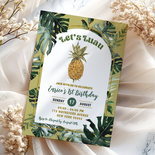 Invitation Fête d'anniversaire Rétro Luau de jungle à l'anana