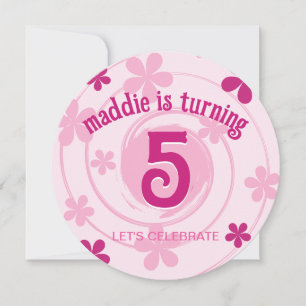 Invitation Fête d'anniversaire rétro rose moderne pour fille 
