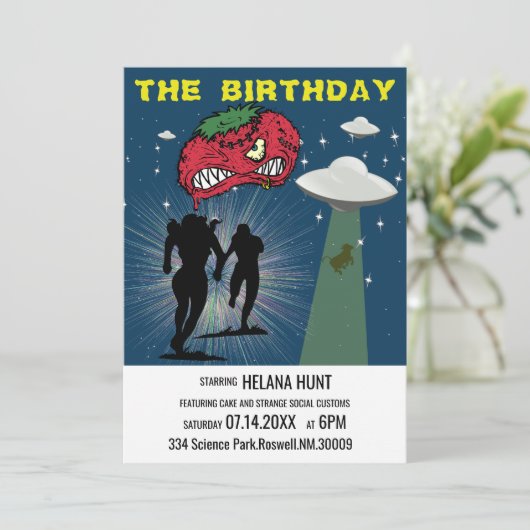 Invitation Fête d'anniversaire Retro Sci Fi (Debout devant)