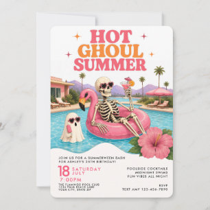Invitation Fête d'anniversaire rétro Summerween à la piscine