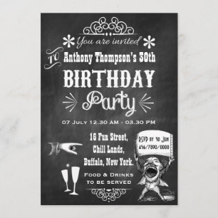 Invitation Fête d'anniversaire rétro sur tableau noir TOUT ÂG