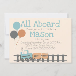 Invitation Fête d'anniversaire rétro train pour enfants de 1