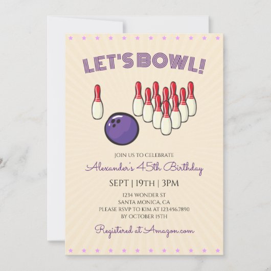 Invitation Fête d'anniversaire rétro vintage de bowling (Devant)