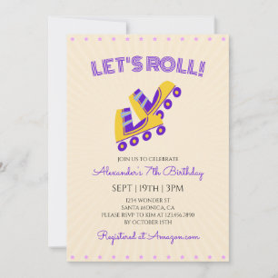 Invitation Fête d'anniversaire Rétro Vintage Roller Skate