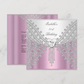 Invitation Fête d'anniversaire révisée Image Rose Argent Blan (Devant / Derrière)