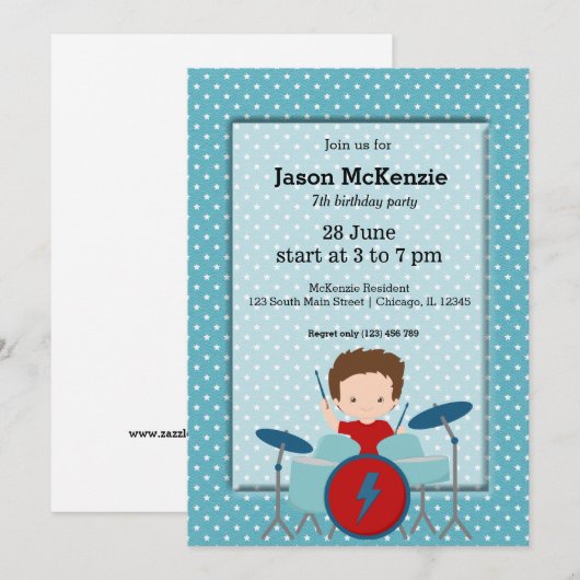 Invitation Fête d'anniversaire Rock Star (Devant / Derrière)