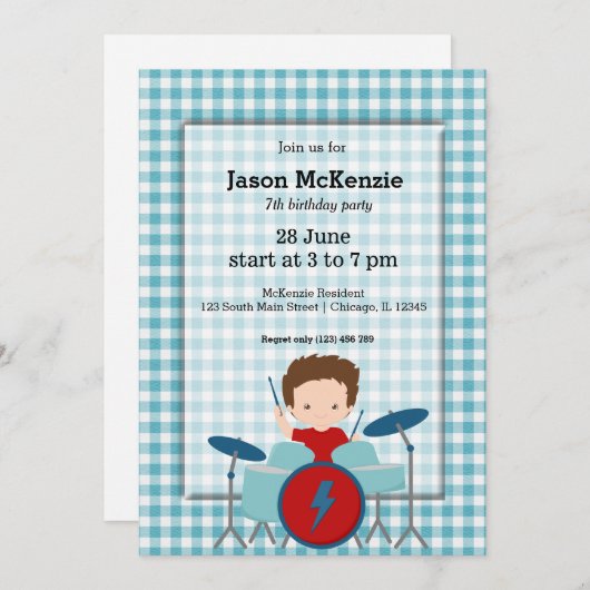 Invitation Fête d'anniversaire Rock Star (Devant / Derrière)