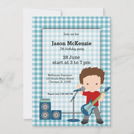 Invitation Fête d'anniversaire Rock Star (Devant)