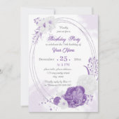 Invitation fête d'anniversaire romantique blanche violet géom (Devant)