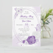 Invitation fête d'anniversaire romantique blanche violet géom (Debout devant)