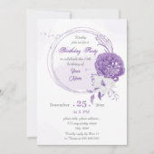 Invitation fête d'anniversaire romantique blanche violet géom (Devant)