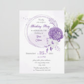 Invitation fête d'anniversaire romantique blanche violet géom (Debout devant)
