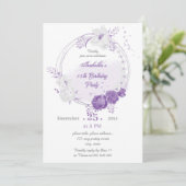 Invitation fête d'anniversaire romantique blanche violet géom (Debout devant)