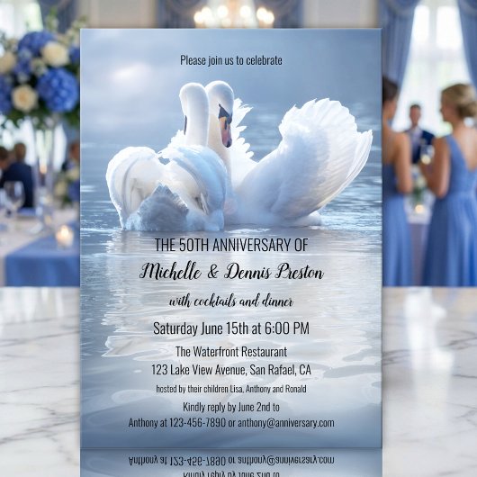 Invitation Fête d'anniversaire romantique du lac Swan