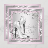 Invitation Fête d'anniversaire rose (Devant / Derrière)